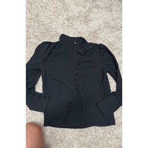 Black long sleeve work blouse button front